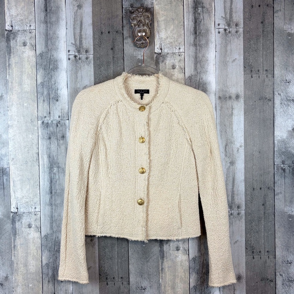 Rag and Bone Marissa Tweed Tailored Jacket in White Cream Size 2. - Picture 3 of 16